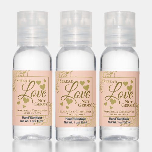 Gold  Peach Spread Love Not Germs Wedding Favor Hand Sanitizer