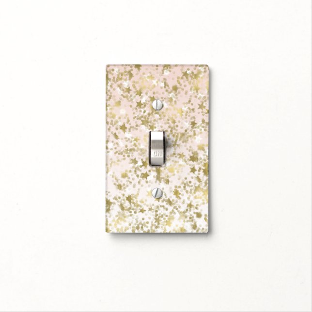 Gold Peach Stars Confetti Abstract Light Switch Cover (In Situ)