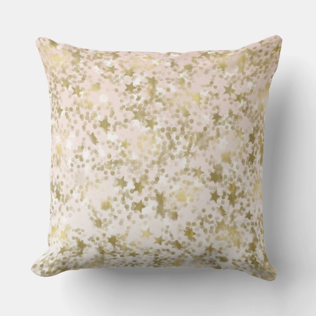 Gold Peach Stars Confetti Abstract Throw Pillow (Front)