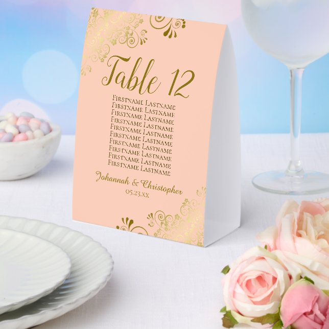 Gold & Peach Wedding Table Number Seating Chart Paper Table Tent (Insitu(Wedding))