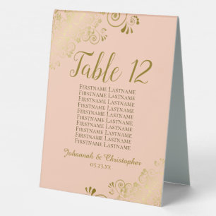 Gold & Peach Wedding Table Number Seating Chart Table Tent
