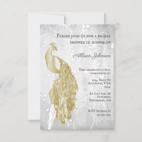 Gold Peacock Bridal Shower Invitation