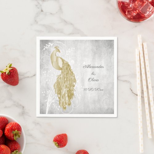 Gold Peacock Bridal Shower Napkins