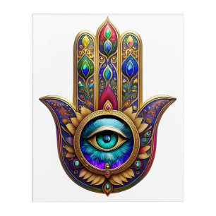 Gold Peacock Colors Hamsa Green Sapphire Third Eye Acrylic Print