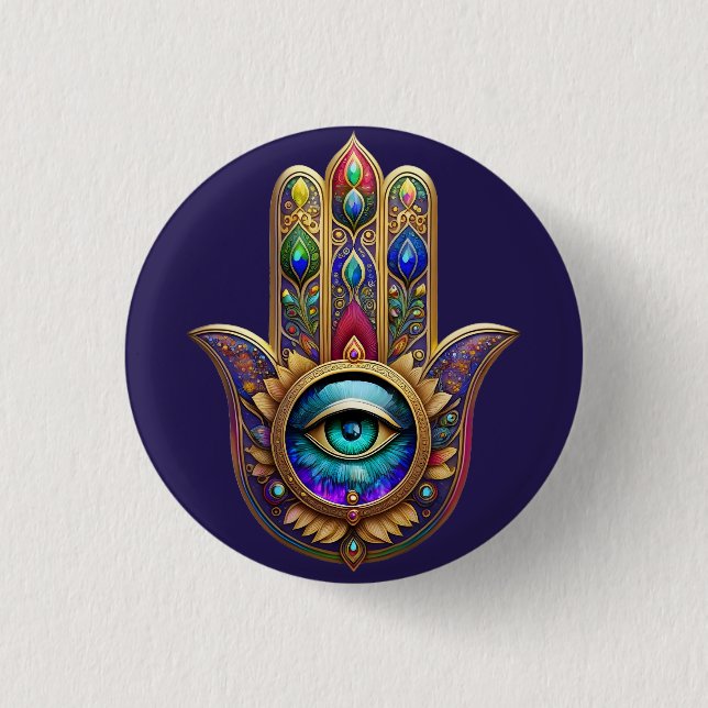 Gold Peacock Colors Hamsa Green Sapphire Third Eye Button (Front)