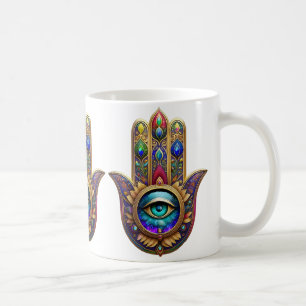 Gold Peacock Colors Hamsa Green Sapphire Third Eye Coffee Mug