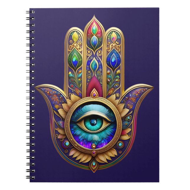 Gold Peacock Colors Hamsa Green Sapphire Third Eye Notebook (Front)