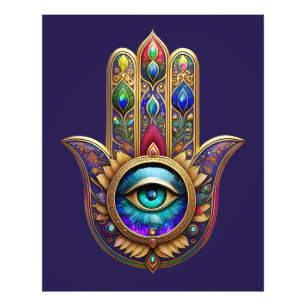 Gold Peacock Colors Hamsa Green Sapphire Third Eye Photo Print