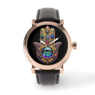 Gold Peacock Colors Hamsa Green Sapphire Third Eye Watch