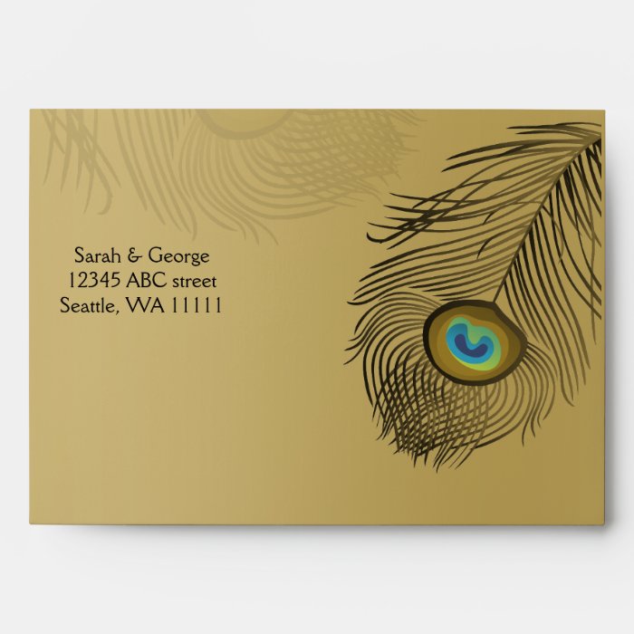 gold peacock envelope  7 ¼”  x 5 ¼”