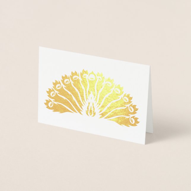 Gold Peacock (Fan) Notecard Foil Card (Front)