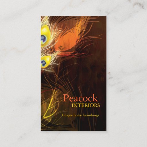 Customizable Gold Peacock Feather Interior Design Business Card