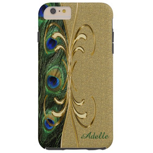 Gold Peacock Feather iPhone 6 Plus Monogram Case