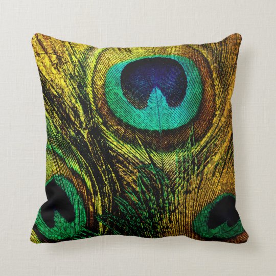 Gold Peacock Feather Pattern Pillow