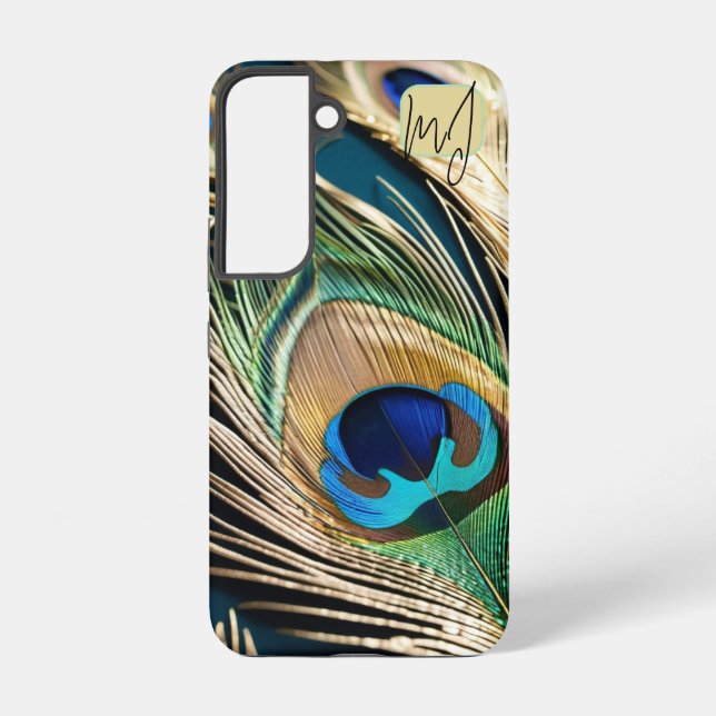 Gold Peacock Feather Phone Case Customizable (Back)