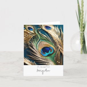 Gold Peacock Feather Thank You Card Customizable