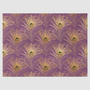 Gold Peacock Feathers on Purple Decoupage Tissue Paper