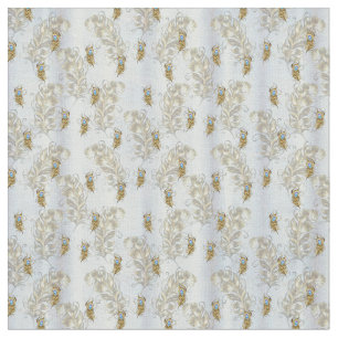 Gold - Peacock Feathers Running Print Fabric