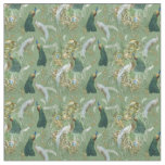 Gold - Peacock Feathers Running Print Fabric