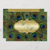 Gold Peacock Feathers Wedding Invitation (Front/Back)