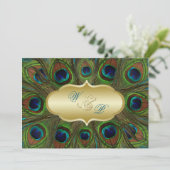 Gold Peacock Feathers Wedding Invitation (Standing Front)