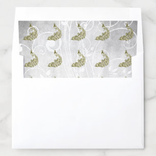 Gold Peacock Leaf Vine Wedding Envelope Liner