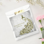 Gold Peacock Leaf Vine Wedding Favor Bags<br><div class="desc">Pass out wedding favors for your guests with a set of Gold Peacock Leaf Vine Wedding Favor Bag. Bag design features a light gray grunge background with a vibrant gold peacock with a leaf vine embellishment. Personalize with the groom and bride's names along with the wedding date. Additional wedding stationery...</div>