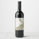 Gold Peacock Leaf Vine Wedding Wine Label<br><div class="desc">Personalize a unique wine label for your wedding and reception with a Gold Peacock Leaf Vine Wedding Wine Label. Wine Label design features a light gray grunge background with a vibrant gold peacock with a leaf vine embellishment. Personalize with the groom and bride's names along with the wedding date. Additional...</div>