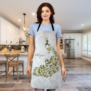 Gold Peacock Personalized All-Over Print Apron