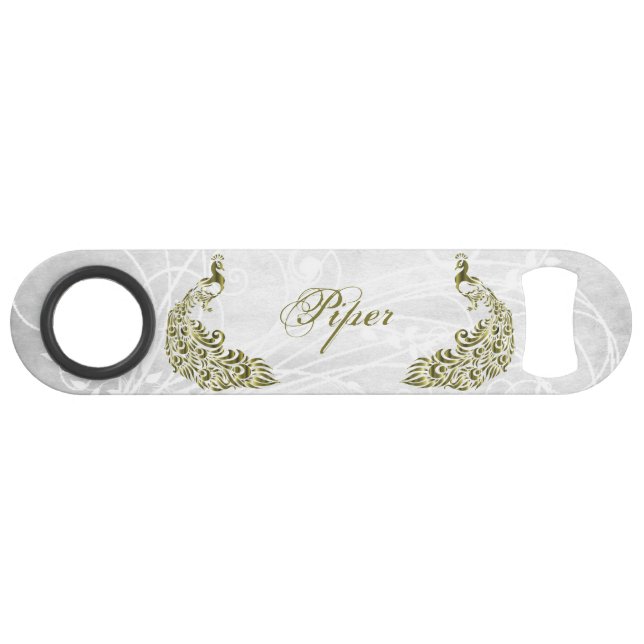 Gold Peacock Personalized Bottle Opener (Front (Horizontal))