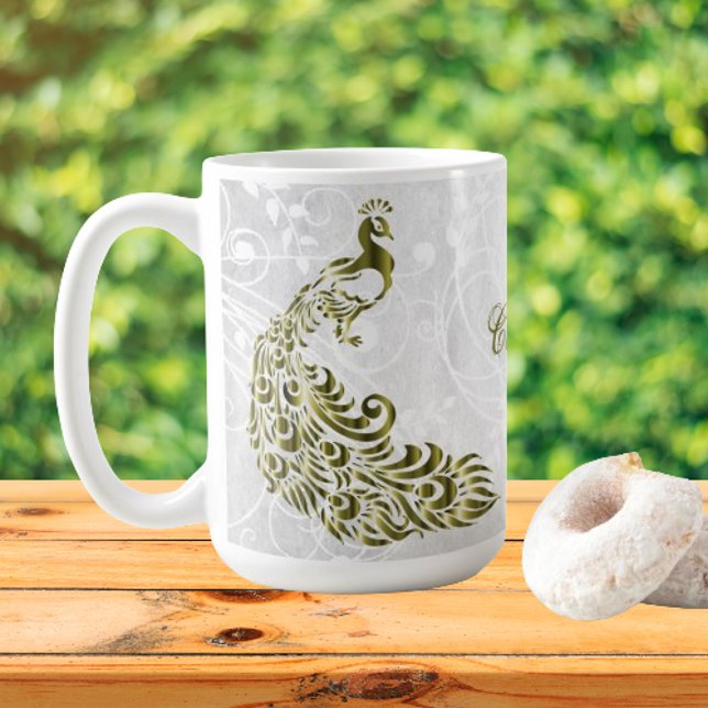 Gold Peacock Personalized Coffee Mug (Gold Peacock Personalized Coffee Mug)