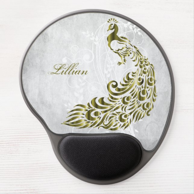Gold Peacock Personalized Gel Mousepad (Front)