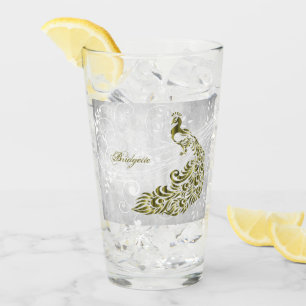 Gold Peacock Personalized Glass Cup