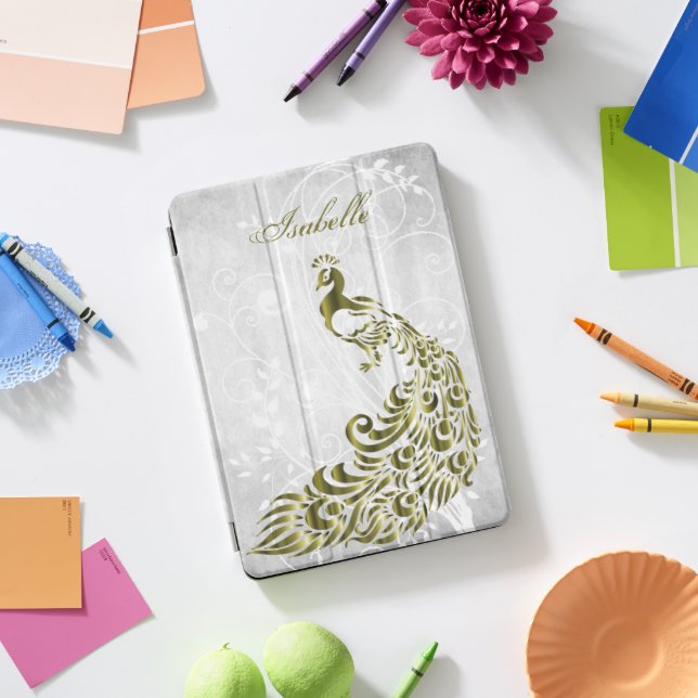Gold Peacock Personalized iPad Smart Cover (Desk)