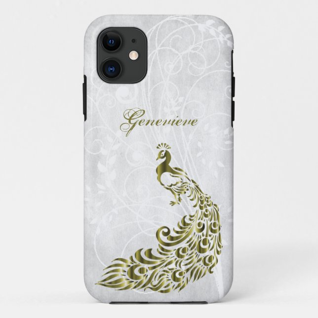 Gold Peacock Personalized iPhone 11 Case (Back)