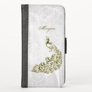 Gold Peacock Personalized iPhone Wallet Case
