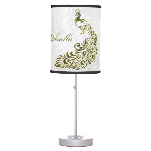 Gold Peacock Personalized Lamp (Front)
