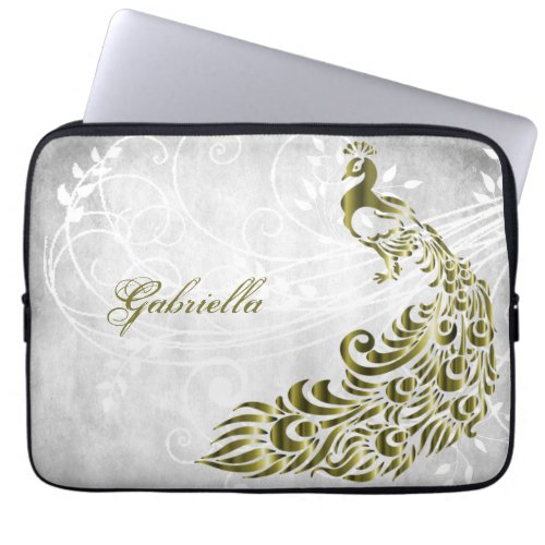 Gold Peacock Personalized Laptop Sleeve