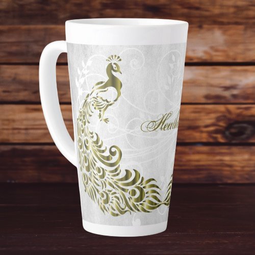 Gold Peacock Personalized Latte Mug