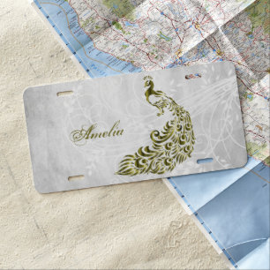 Gold Peacock Personalized License Plate