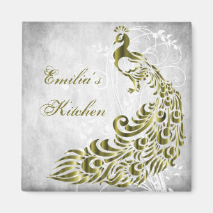 Gold Peacock Personalized Magnet