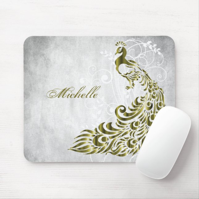Gold Peacock Personalized Mousepad (With Mouse)