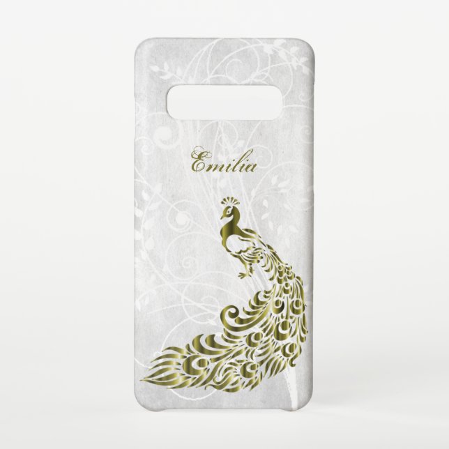 Gold Peacock Personalized Samsung Galaxy Case (Back)