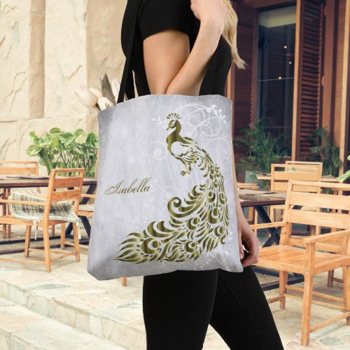 Gold Peacock Personalized Tote