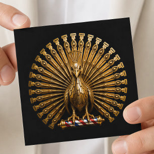 Gold Peacock Razor Barber Shop Logo Hair Stylist Square Business Card