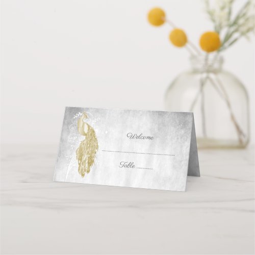 Gold Peacock Reception Place Card