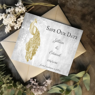 Gold Peacock Save The Date Announcement