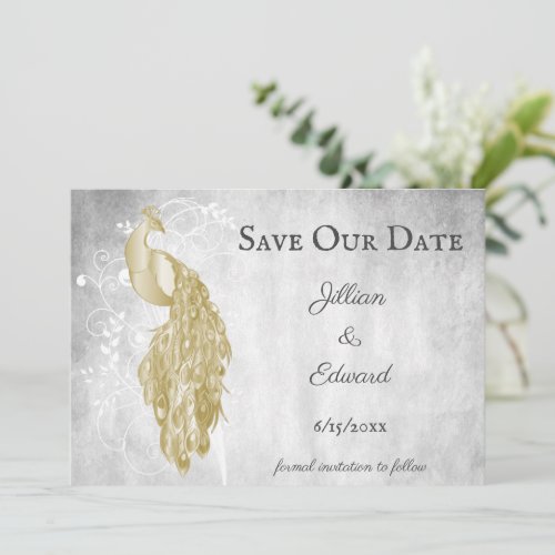 Gold Peacock Save The Date Announcement