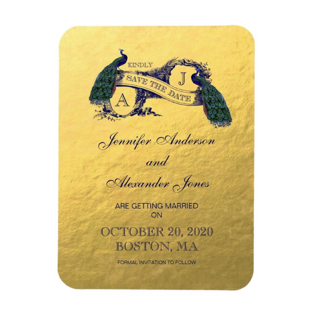 Gold Peacock Save the Date Magnet (Vertical)