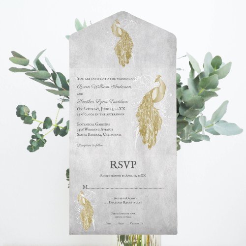 Gold Peacock Wedding All In One Invitation